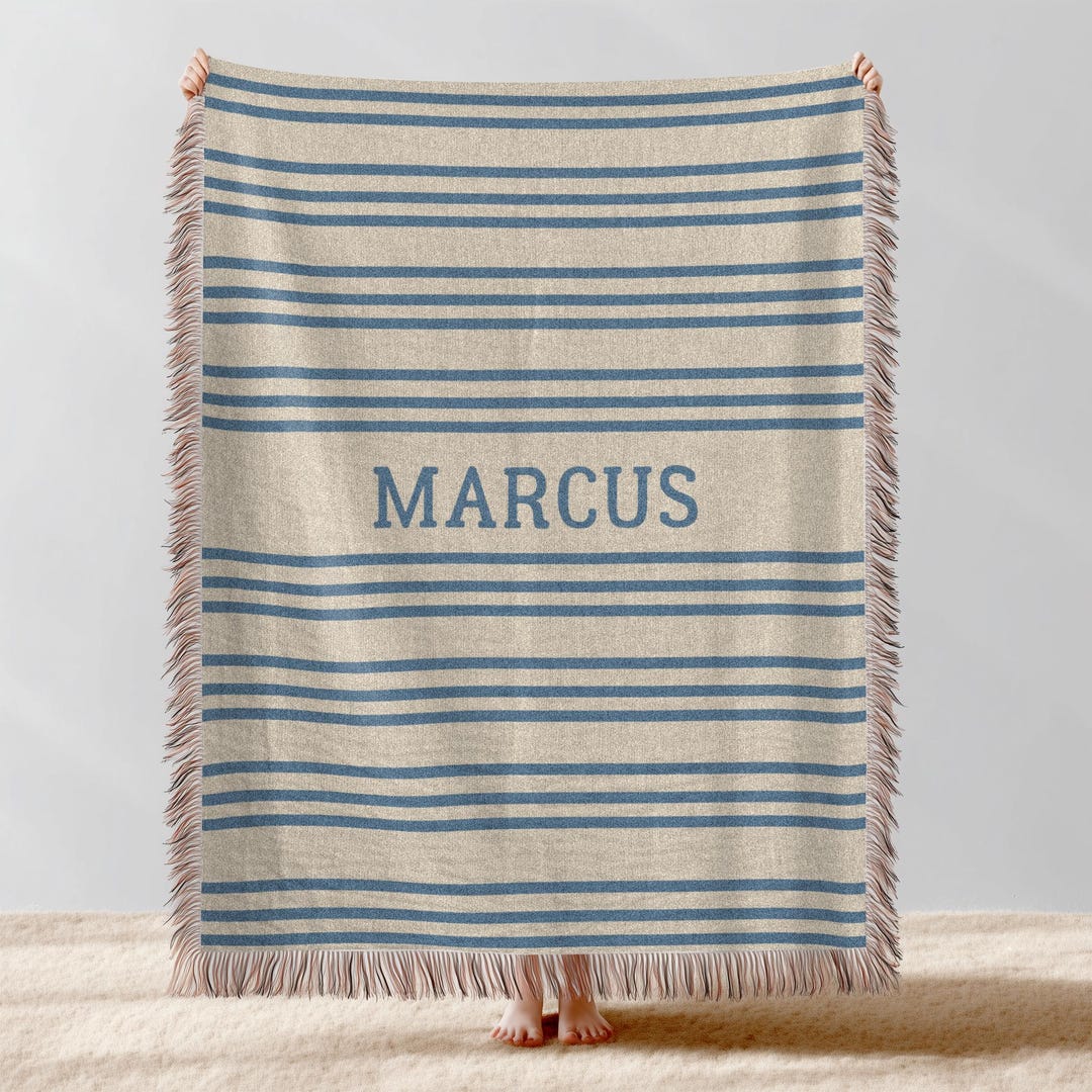 Personalized Woven Throw Blanket: Modern Boho Striped Cotton - Etsy