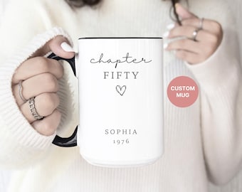 50th Birthday Custom Mug Chapter 50 Personalized Coffee Cup 1975 Birthday Present 50th Gift for Sister Mom Daughter Fifties Era Fifty Years