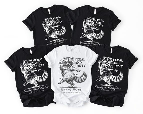 Feral And Forty Birthday Shirt With Raccoon, Personalized 40th Birthday Crew Tee, Funny Milestone Gift For Women, 1986 birthday shirt