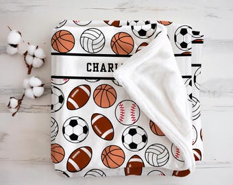 Personalized Sports Baby Blanket: Custom Name, Baseball & Football Nursery Decor