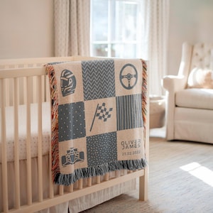 Custom Race Car Name Blanket for Boys, Racing Nursery Throw Baby Shower Gift for Racer Baby  Custom F1 Baby blanket  checkered name blanket