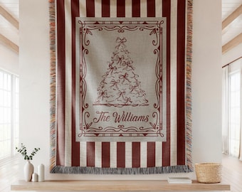 Personalized Christmas Blanket Family Christmas Gift Family Name Blanket for Xmas Gifts Christmas Woven Blanket Xmas Decoration Family Gift