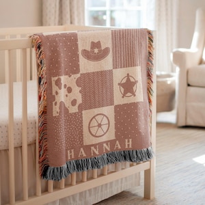 Personalized Cowgirl Baby Blanket: Western Woven Cotton Throw