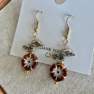 Czech Glass Flower Leaf Earrings | Handmade Drop Earrings | Stainless Steel Earrings| Nature-Inspired Jewelry | Czech Glass Beads Earrings