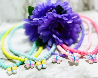 My Fair Butterfly Handmade Beaded Necklace, Plastic Bead Necklace, Beaded Choker, Rainbow Necklace, Kids Necklace
