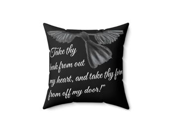 Citazione del Corvo, Cuscino quadrato ispirato a Poe, Decorazione del Corvo, Decorazione gotica per la casa, Regalo letterario, Decorazione con citazioni classiche, Citazione del Corvo
