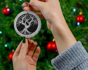 Celtic/Norse Tree of Life Ceramic Ornament | Yule Decor, Unique Gift, Nature Lover's Ornament, Jul Yggdrassil Ornament, Seasonal Keepsake