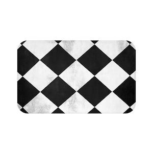 Chic Black and White Checker Bath Mat, Modern Bathroom Decor, Comfortable NonSlip Rug, Classic Harlequin, Stylish Bathroom Accessories image 1