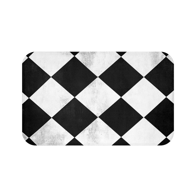 Chic Black and White Checker Bath Mat, Modern Bathroom Decor, Comfortable NonSlip Rug, Classic Harlequin, Stylish Bathroom Accessories image 1
