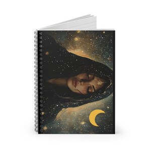 Goddess of Night Gothic Spiral Notebook - Ruled Lines, Goth Lover Gift, Magic Art Journal, Perfect for Halloween, Celestial Art Journal