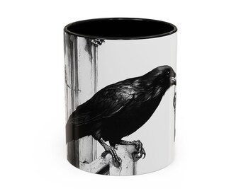Mysterious Raven Coffee Mug, Gothic Raven Cup, Unique Gift, Coffee Lovers, Home & Kitchen Decor, Key Design