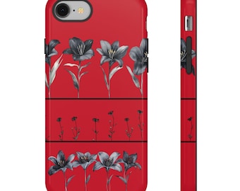 iPhone Rote Blumen Handyhülle | Robuste Hülle, rotes Blumenmuster, trendiges Zubehör, stilvoller Handyschutz, Natur inspiriert