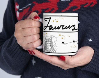 Taurus Zodiac Ceramic Mug, Perfect for Astrology Lovers, Birthday Gift, Coffee Tea Cup, Personalized Star Sign Decor, Astrological Signs