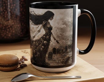 Gothic Art Coffee Mug - Dark Aesthetic Skull Design, Perfect for Halloween, Unique Gift for Coffee Lovers, Spooky Home Decor, Witchy Mug