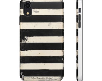 Iphone and Google Phone Tough Cases, Stylish Black & White Striped, Trendy Individuals, Unique Gifts, Phone Accessories, Gothic Vibe