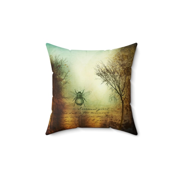 Nature Inspired Decorative Pillow with Bee Design, Rustic Home Decor Cushion, Perfect Gift for Nature Lovers, Farmhouse Style, Vintage