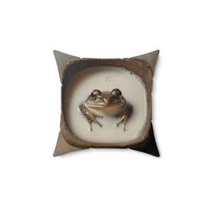 Frog in Milk Decorative Pillow, Best Selling Picture Cozy Home Accent, Frog and Toad Lover Gift, Unique Sofa Decor, Cute Room Accessory