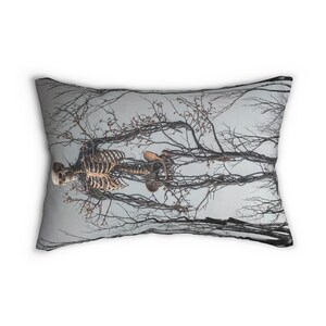 Gothic Skeleton and Dead Branches Lumbar Pillow, Spooky Home Decor, Halloween Accent Pillow, Skeleton Art Pillow,  Gift for Horror Lovers