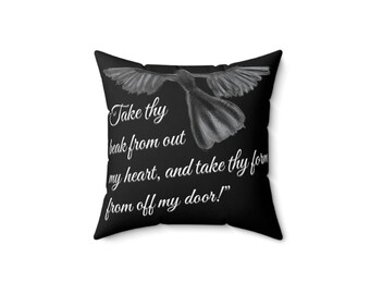 Citazione del Corvo, Cuscino quadrato ispirato a Poe, Decorazione del Corvo, Decorazione gotica per la casa, Regalo letterario, Decorazione con citazioni classiche, Citazione del Corvo