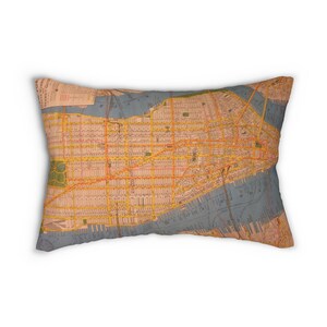 Coussin lombaire vintage avec plan des transports en commun de la ville de New York, décoration urbaine, cadeau de voyage, décoration de maison, coussin de canapé, coussin personnalisé