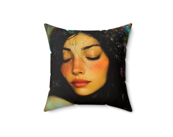 Kosmisches Traumkissen, himmlisches Dekokissen, Boho Dekokissen, einzigartiges Wohndekor, Geschenk für Träumer