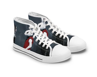 Alice in Wonderland Inspired Women's High Top Sneakers, Trendy Fashion Footwear, Feature Alice and the White Rabbit Great for Casual Outings