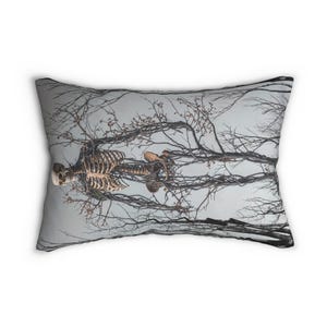 Gothic Skeleton and Dead Branches Lumbar Pillow, Spooky Home Decor, Halloween Accent Pillow, Skeleton Art Pillow,  Gift for Horror Lovers