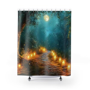 Enchanted Forest Shower Curtain, Mystical Home Decor, Nighttime Vibes, Cozy Bathroom Accessory, Gift for Nature Lovers, Fantasy Decor