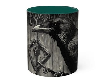 Mystical Raven Mug, Enigmatic Raven Cup, Gothic Coffee Mug, Unique Black Bird Drinkware, Halloween Gift for Bird Lovers