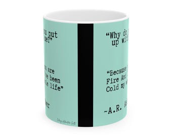Tazza in ceramica con citazione "Poesia d'amore", verde Mins, regalo con citazione per amanti dei libri, amanti del caffè, serate accoglienti, arredamento unico per la casa, regalo letterario