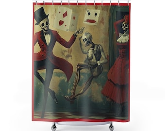 Vintage skelet douchegordijn, gothic en steampunk badkamerdecor, gotische badkamer, schedel woonaccessoires, uniek cadeau-idee