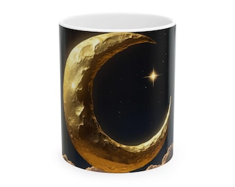 Kubek „Księżycowy Marzyciel”, kubek do kawy „Gwieździste niebo”, Księżyc i chmury, prezent dla astronomów, miłośników astrologii, kubek z rozgwieżdżonym niebem