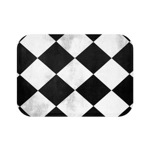 Chic Black and White Checker Bath Mat, Modern Bathroom Decor, Comfortable NonSlip Rug, Classic Harlequin, Stylish Bathroom Accessories image 2