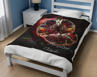 Persephone and Hades Pomegranate Art Velveteen Plush Blanket, Boho Home Decor, Colorful Gift for Art Lovers, Stylish Living Room Accent