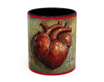 Anatomical Heart Art Accent Coffee Mug, Unique Coffee Cup, Gift for Art Lovers, Valentine's Day Mug, Decorative Kitchenware, Heart Design