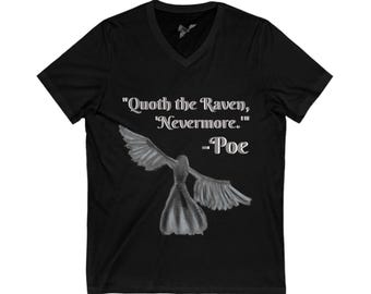 Eerie Raven VNeck Tee Edgar Allen Poe, The Raven Literary Quote Shirt for Book Lovers, Poe Fan Apparel, Gothic Tshirt, Unique Gift