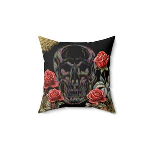 Gothic Floral Skull Pillow, Black Skull Edgy Decor for Halloween, Goth Home, Pastel Gothic Living Room, Gothic Style, Gift Idea