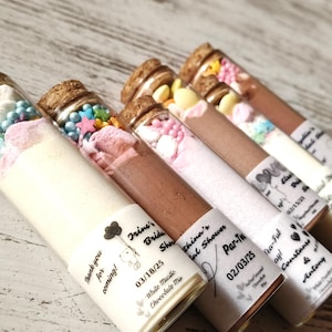 Bridal Shower Hot Chocolate Favors for Guests, Personalized Thank You Favors, Engagement Favors, White Chocolate, XL Glass Tube Hot Cocoa