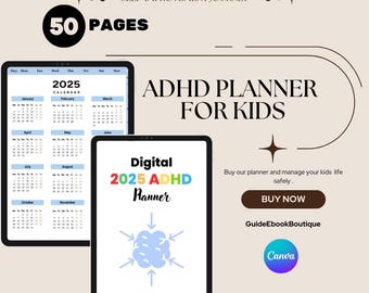 Set di pianificatori ADHD da 50 pagine per bambini: strumenti giornalieri, settimanali e mensili