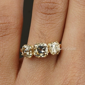Radiant Shape Yellow Moissanite Ring/ 2.65 CT Moissanite 14K White Gold Ring/ Three Stone Engagement Ring/ Art Deco Ring/ Gift For Her