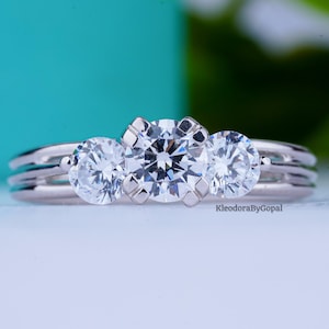 Round Shape Diamond Engagement Ring/ 1.41 CT Lab Grown Diamond Ring/ 14K Solid Gold Engagement Ring/ Bridal Ring/ Three Stone Wedding Ring