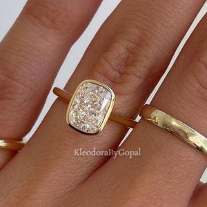 Cushion Shape 2.50 CT Moissanite Ring 14K Yellow Gold Solitaire Enagagement Ring For Women Wedding Bezel Set Ring  Proposal Ring For Her