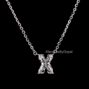 Collar con inicial de diamante en forma de X / Colgante de oro macizo de 14 quilates y diamantes cultivados en laboratorio / Collar con letra extra especial para dije personalizado
