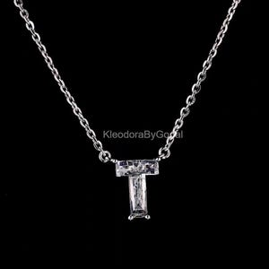 Collar con inicial de diamante en forma de T / Colgante de oro macizo de 14 quilates y diamantes cultivados en laboratorio / Collar con letra personalizada atemporal