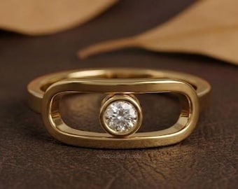 Bague délicate coulissante diamant moissanite coupe ronde avec diamants ronds coulissants bague minimaliste en diamant flottant Move Uno Pinky bague cadeau mignon
