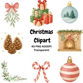 Produktansicht von Watercolor Christmas Clipart Bundle – Bild 1