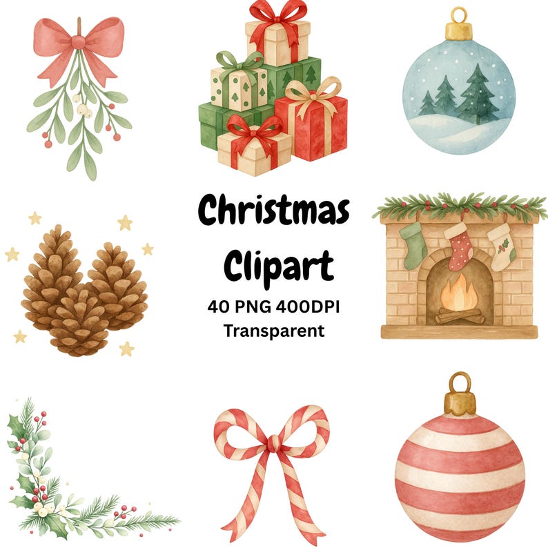 Produktansicht von Watercolor Christmas Clipart Bundle – Bild 1