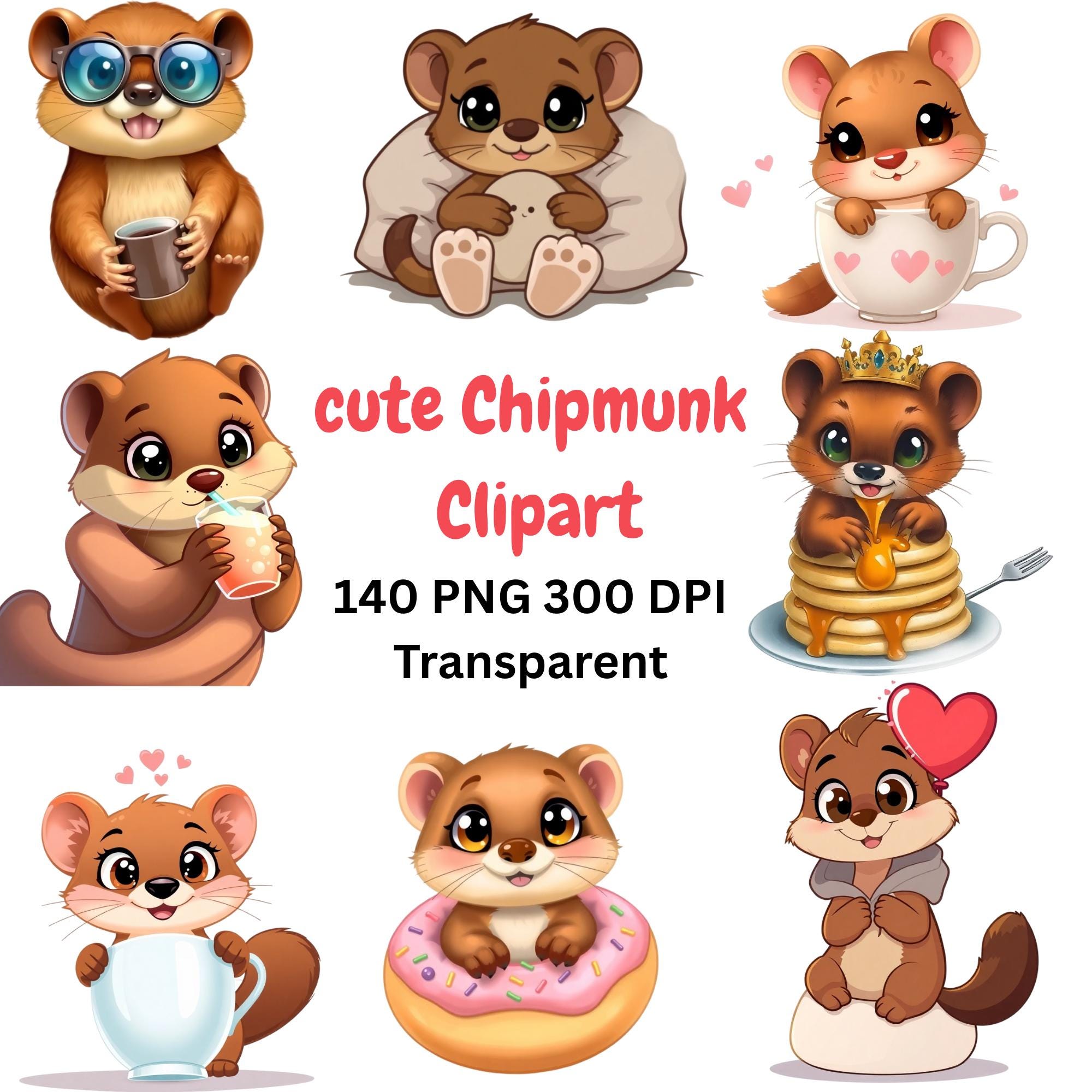 Preview of Chipmunk & Squirrel Clipart PNG Bundle