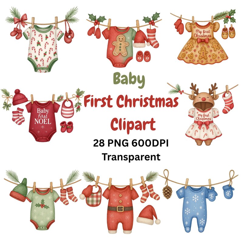 Produktansicht von Baby First Christmas Clipart PNG Bundle – Bild 1