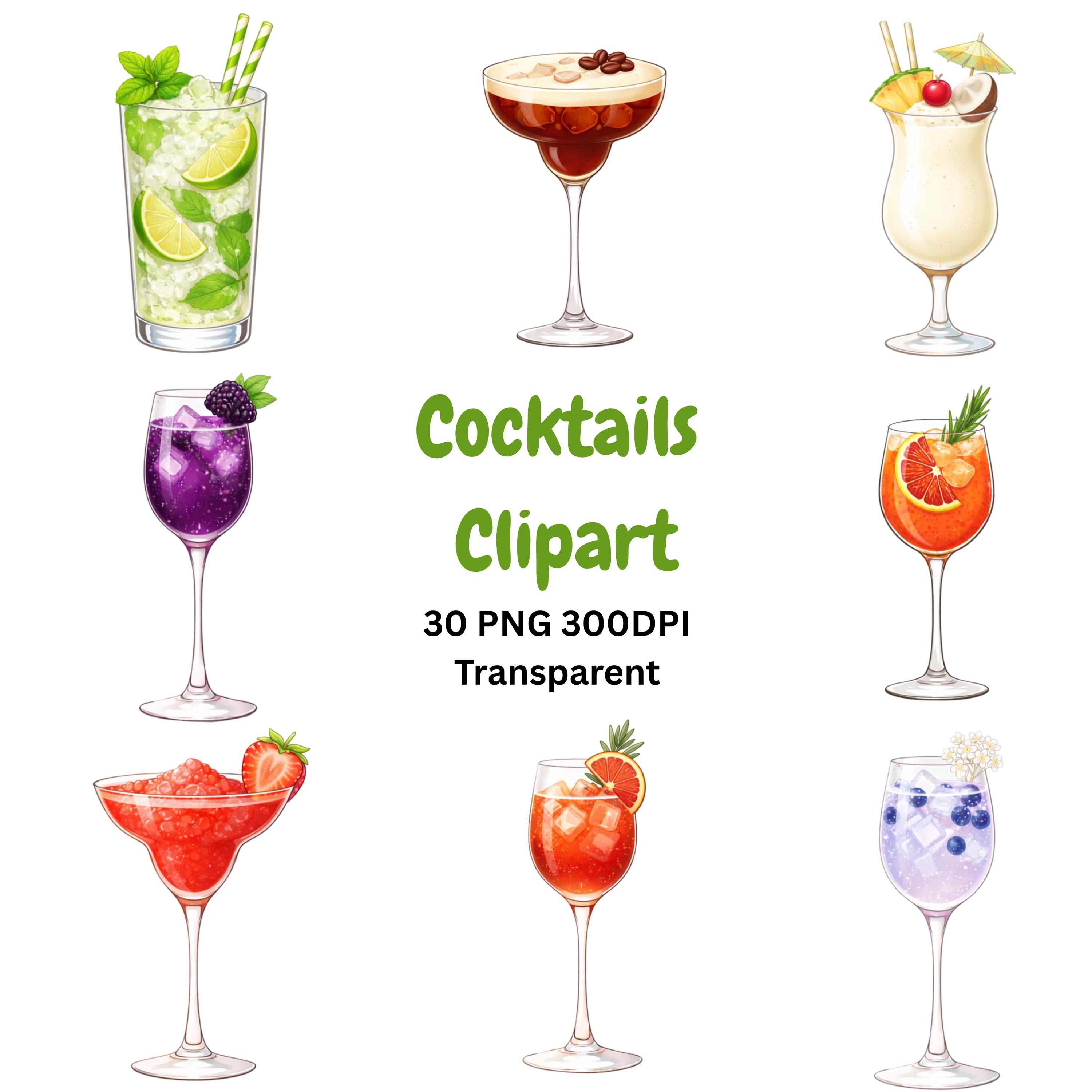 Preview of Cocktail Clipart PNG Bundle
